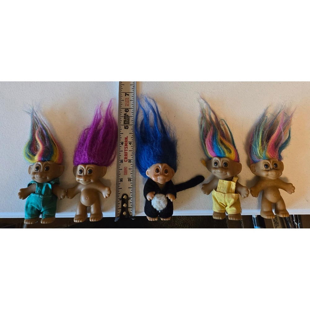 Vintage Russ Troll‎ Doll Lot 5 Rainbow Hair Monkey Overalls 90s